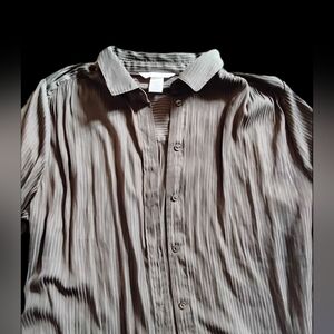 H&M Womens Long Sleeve Beige Olive Textured Blouse Size 10